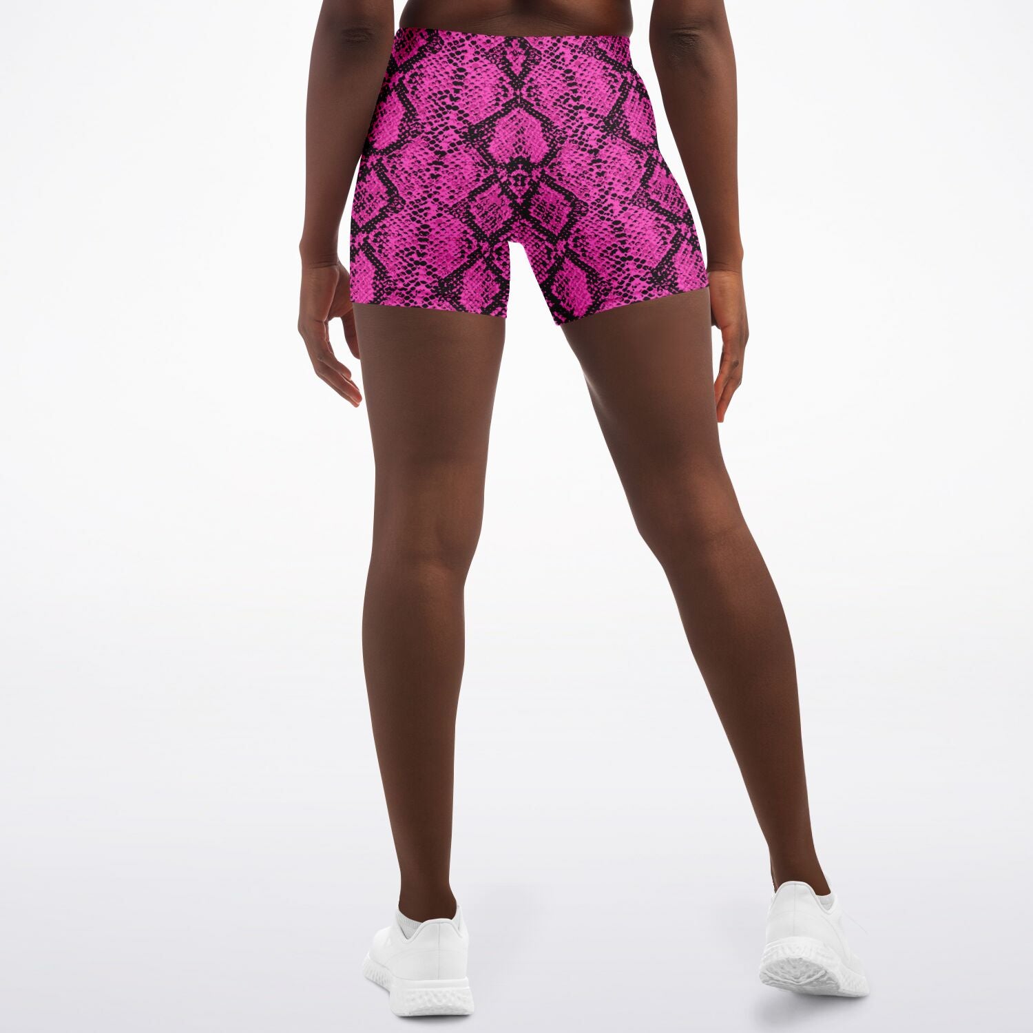 Women's Mid-rise Pink Snakeskin Reptile Print Athletic Booty Shorts