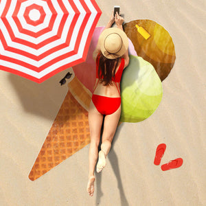 Triple Scoop Ice Cream Cone Summer Beach Party Blanket Towel