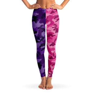 Women's All Purple Pink Camouflage Mid-rise Yoga Leggings