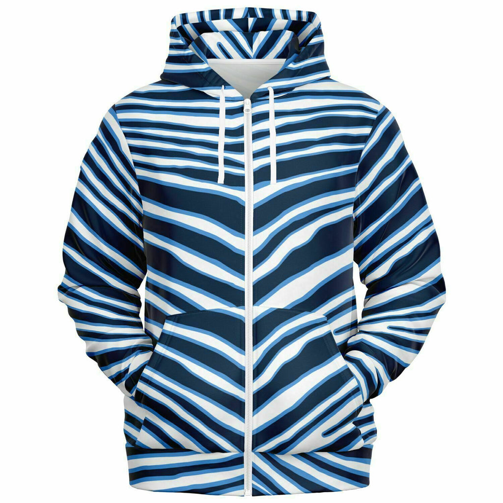 Unisex Nashville Tennessee Football Blue Zebra Stripe Animal Pattern Athletic Zip-Up Hoodie