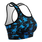 Women's Blue Digital Camouflage Athletic Sports Bra Right