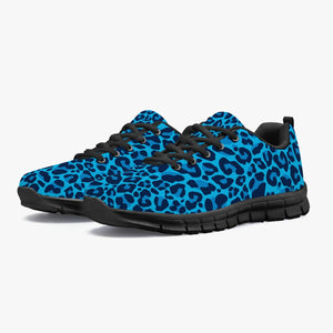 Women's Blue Wild Leopard Cheetah Full Print Gym Workout Running Sneakers Overview