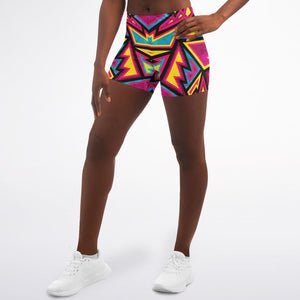 Women's Ultimate Neon Warrior Raver Aztec Athletic Booty Shorts