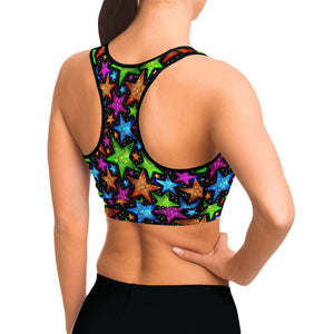 Women's Christmas Stars Lights Athletic Sports Bra Model Right