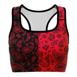 Women's Black Red Paisley Bandana Athletic Sports Bra