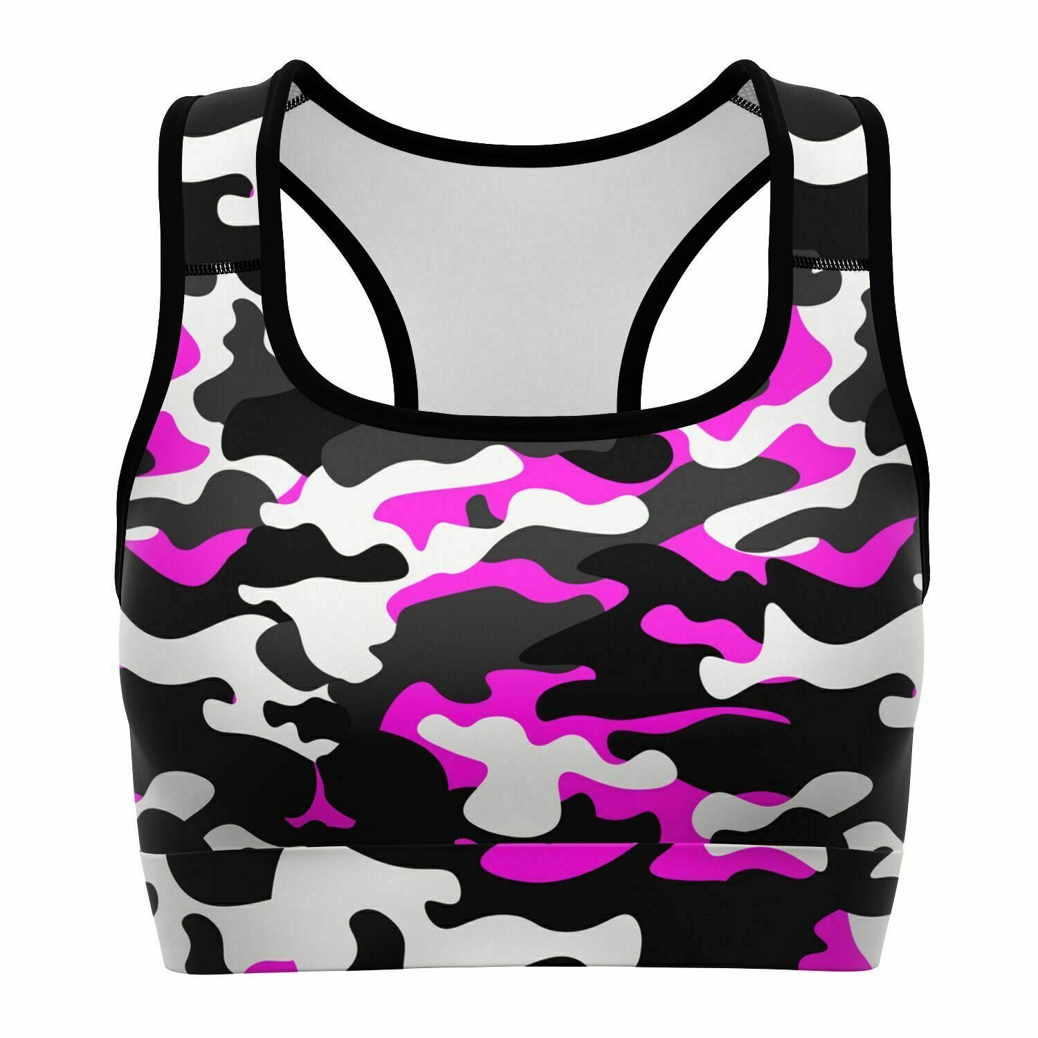 Women's Urban Jungle Pink White Black Camouflage Athletic Sports Bra