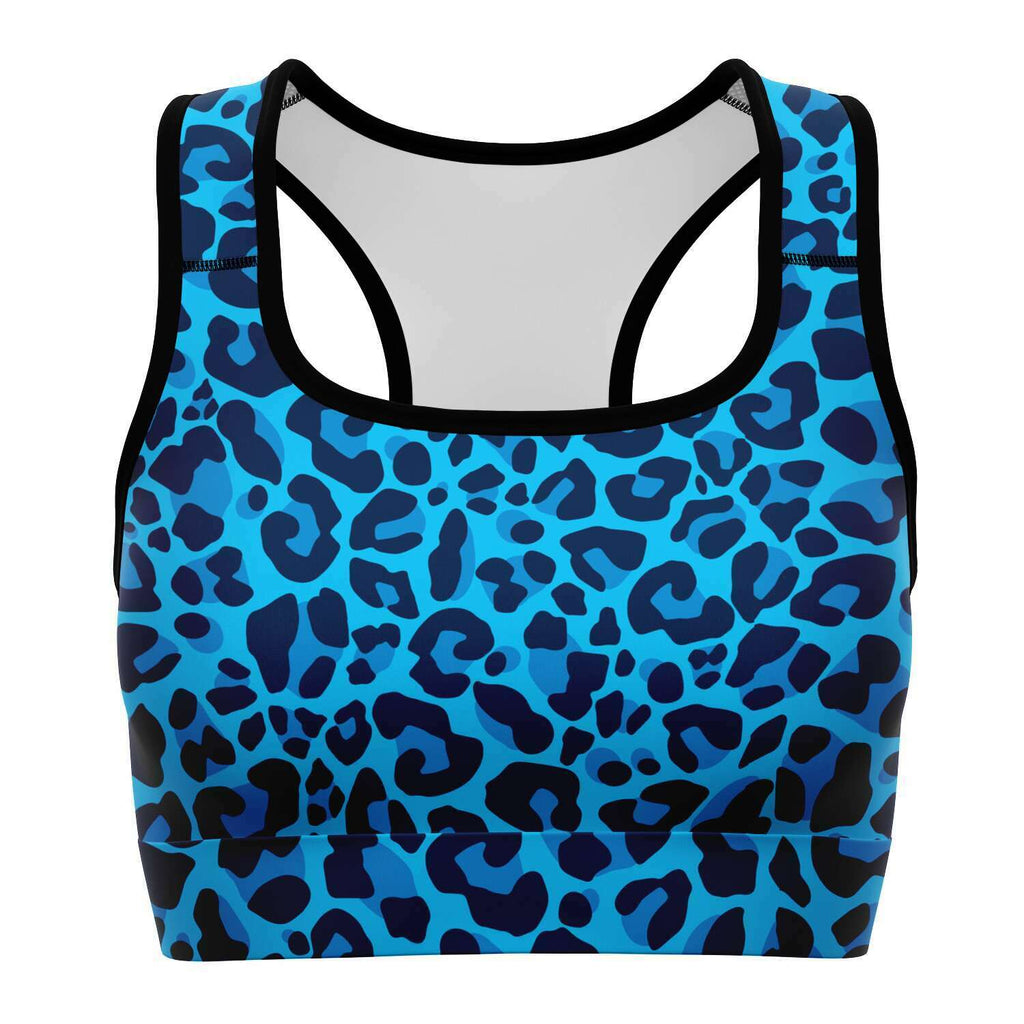 Women's Blue Wild Leopard Cheetah Print Athletic Sports Bra