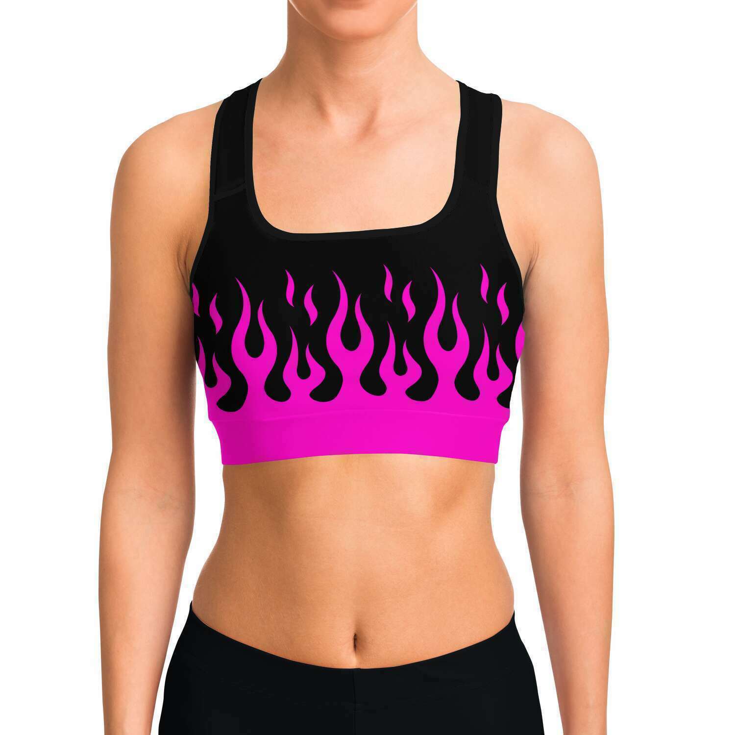 Pink Fire Flames Sports Bra