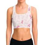 Women's Breast Cancer Awareness Month Pink Ribbons Athletic Sports Bra Model Front