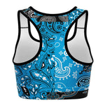 Women's Teal Paisley Patchwork Athletic Sports Bra Back