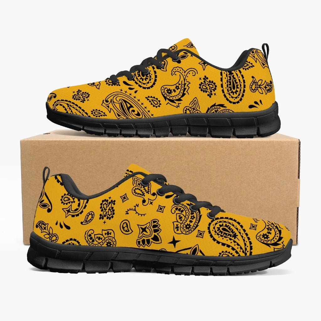 Women's Yellow Black Paisley Bandana Gym Workout Running Sneakers