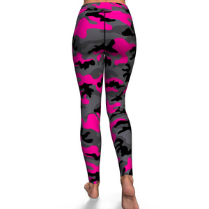 Women's Black Pink Camouflage High-waisted Yoga Leggings Back