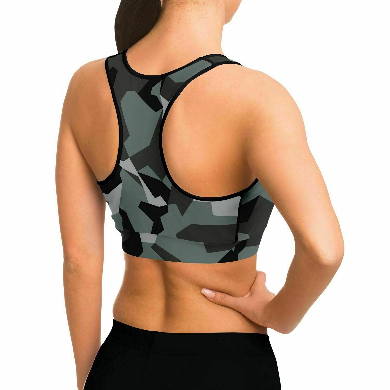 Women\'s Athletic Discipline Black Warfare Supply Camouflage Bra | Modern Iron M90 Sports