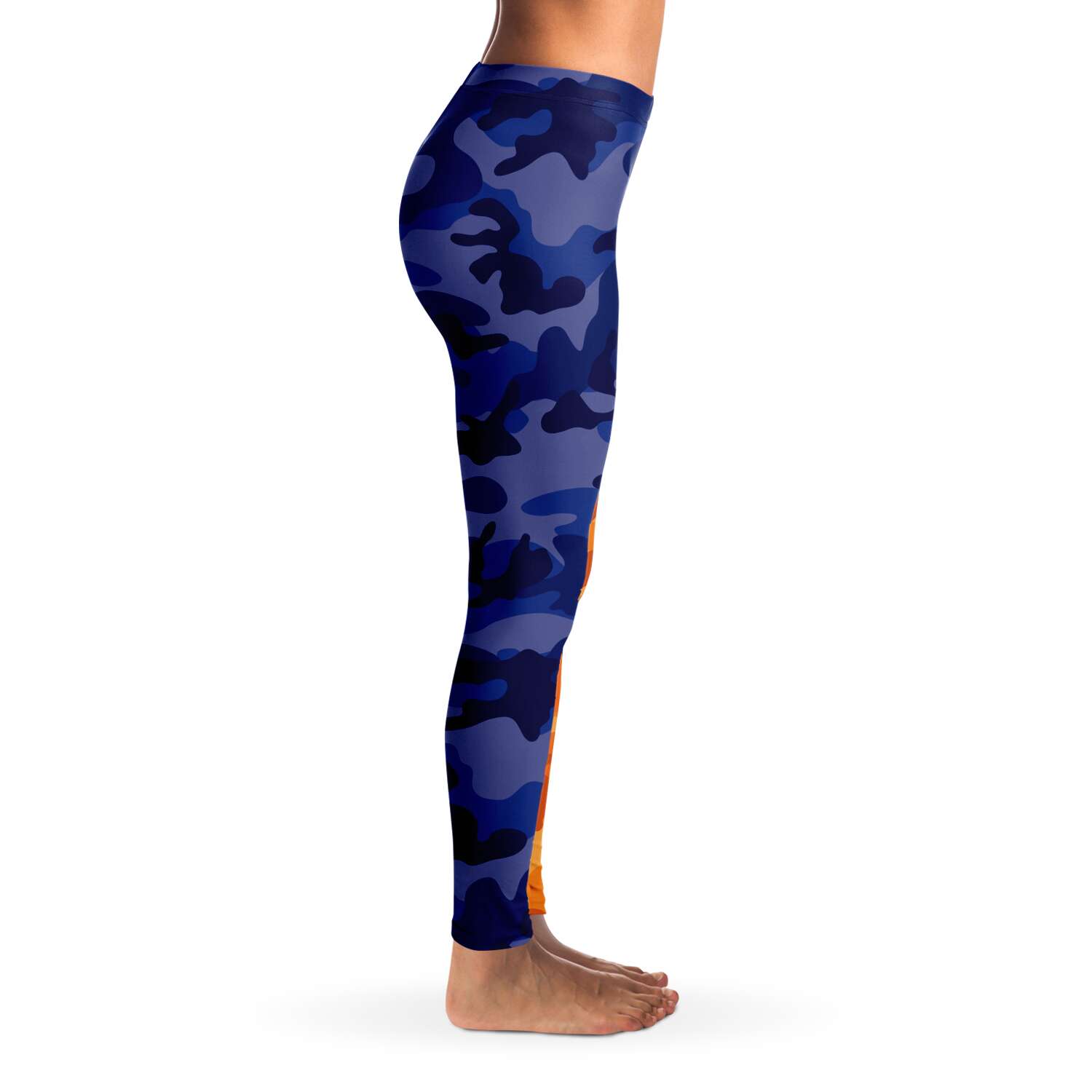 Women's All Blue Orange Camouflage Mid-Rise Leggings Right