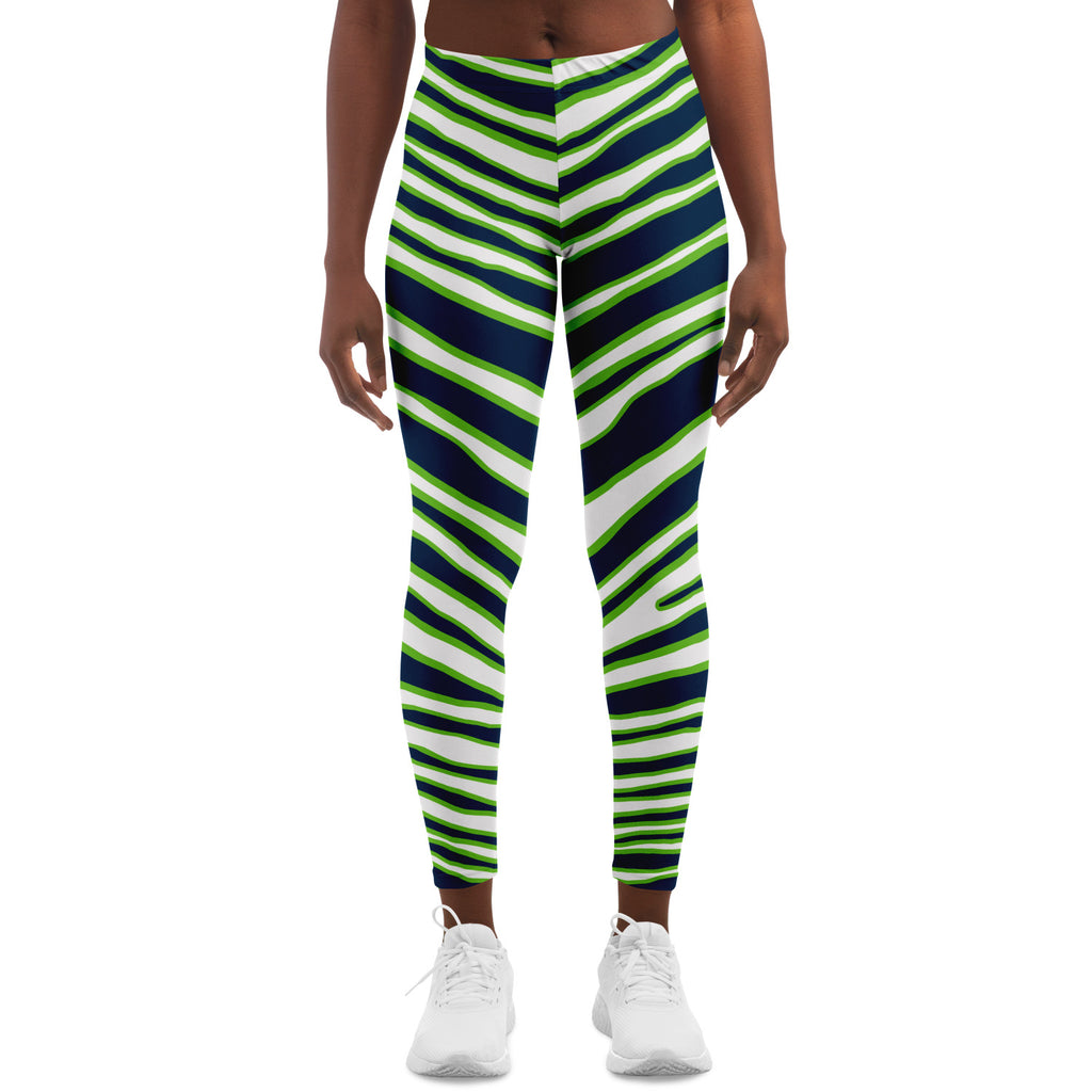 Women's Seattle Football Green Wild Zebra Stripe Animal Pattern Mid-rise Yoga Leggings