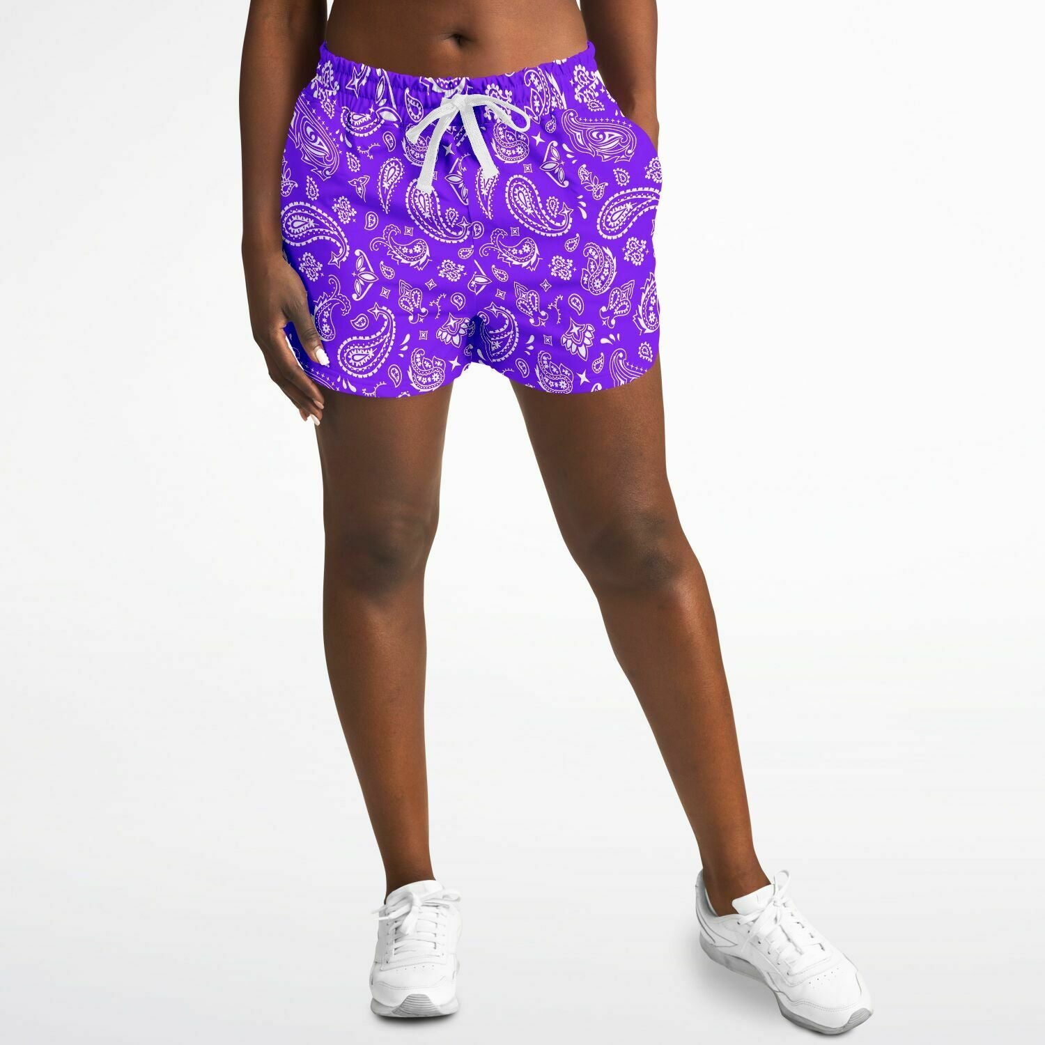 Purple White Paisley Running Shorts