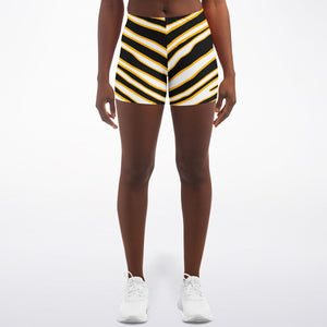 Women's Pittsburgh Football Black Yellow Wild Zebra Stripe Animal Pattern Mid-Rise Athletic Booty Shorts