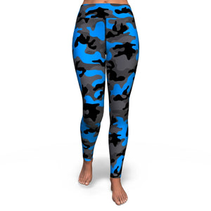 Women's Black Blue Camouflage High-waisted Yoga Leggings Front