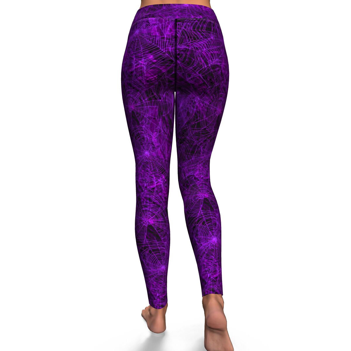 Women's Purple Neon Spider Web Halloween High-waisted Yoga Leggings Back