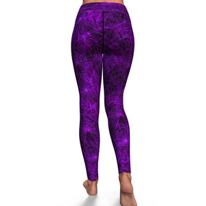 Women's Purple Neon Spider Web Halloween High-waisted Yoga Leggings Back