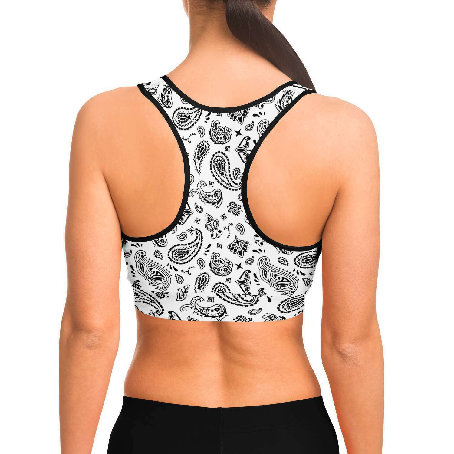 White Black Paisley Sports Bra