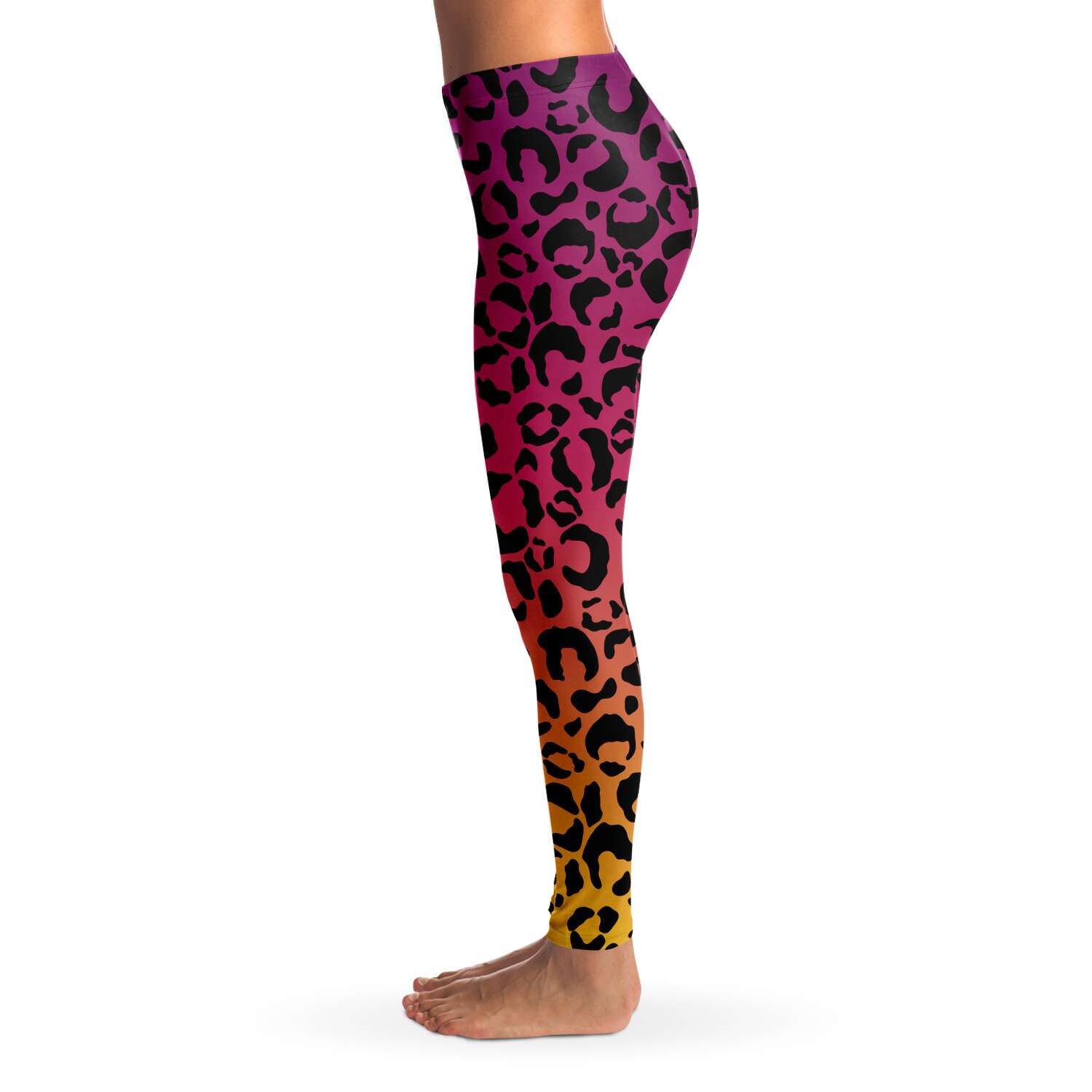 Women's Red Yellow Gradient Leopard Cheetah Print Mid-rise Yoga Leggings Left