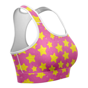 Women's Pink Star Power Athletic Sport Fronts Bra Right