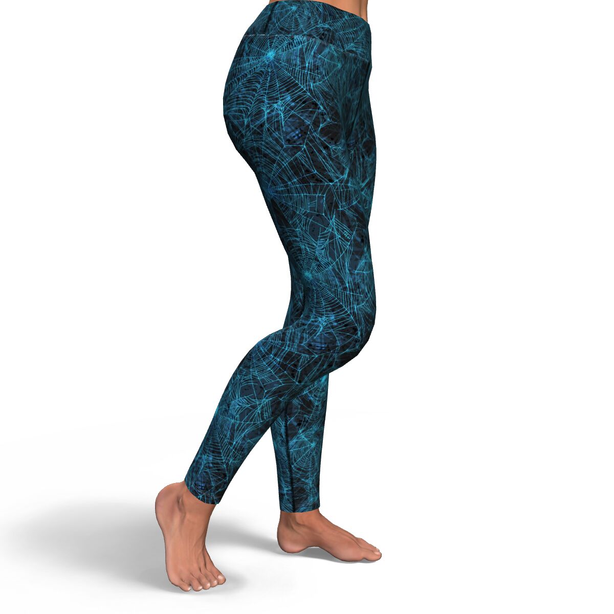 Women's Blue Neon Spider Web Halloween High-waisted Yoga Leggings Right