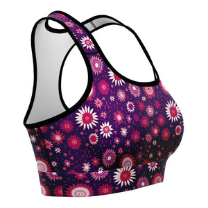 Women's Purple Flower Power Athletic Sports Bra Right