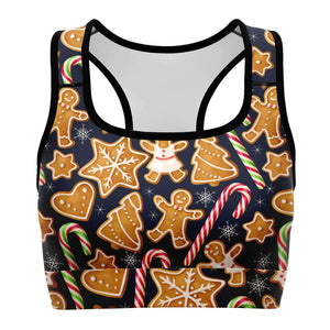 Women's Gingerbread Christmas Cookies Peppermint Candy Canes Athletic Sports Bra