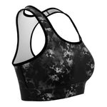 Women's Black Silver Gilded Marble Athletic Sports Bra Right
