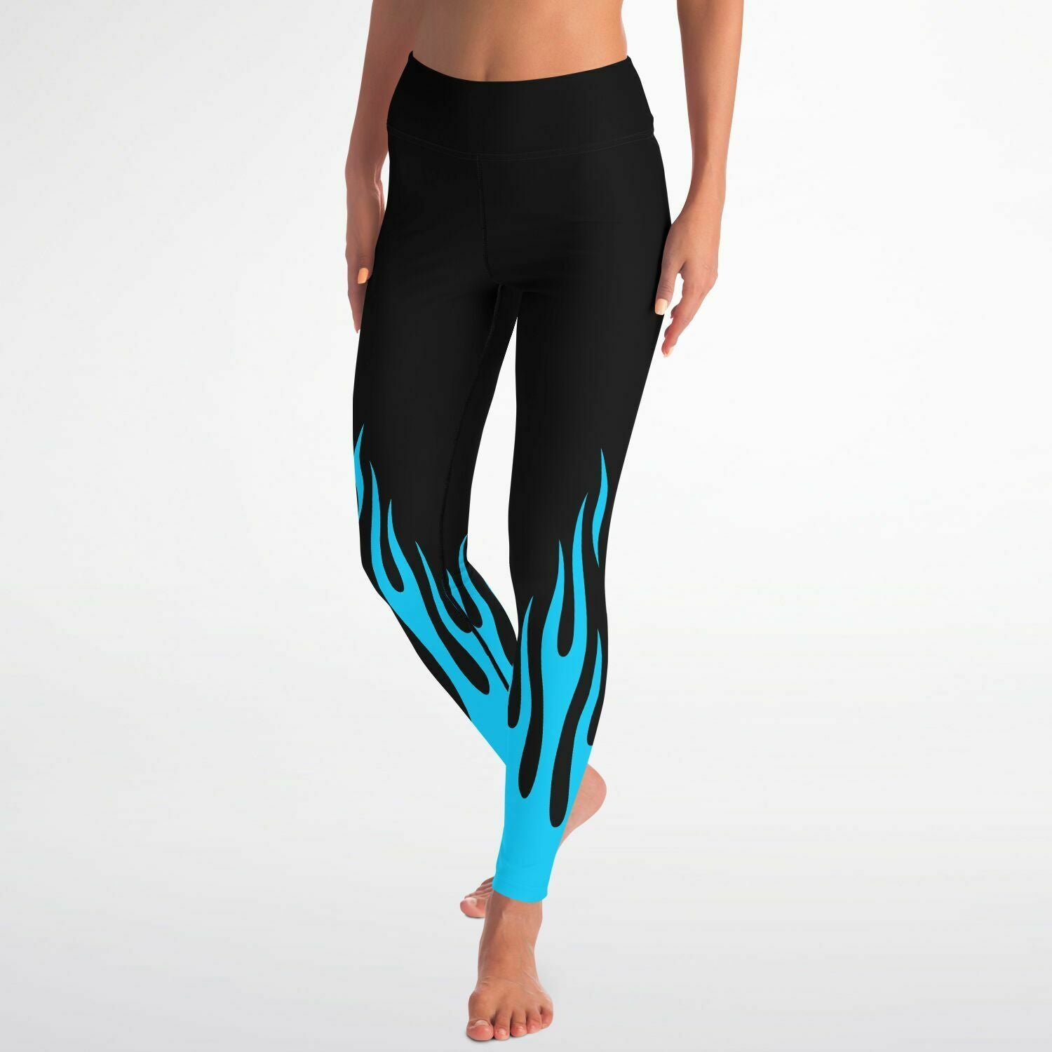 Women's Classic Blue Fire Flames High-waisted Yoga Leggings Front
