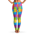 Women's Rainbow Puzzle Pieces Autism Mid-rise Yoga Leggings Back