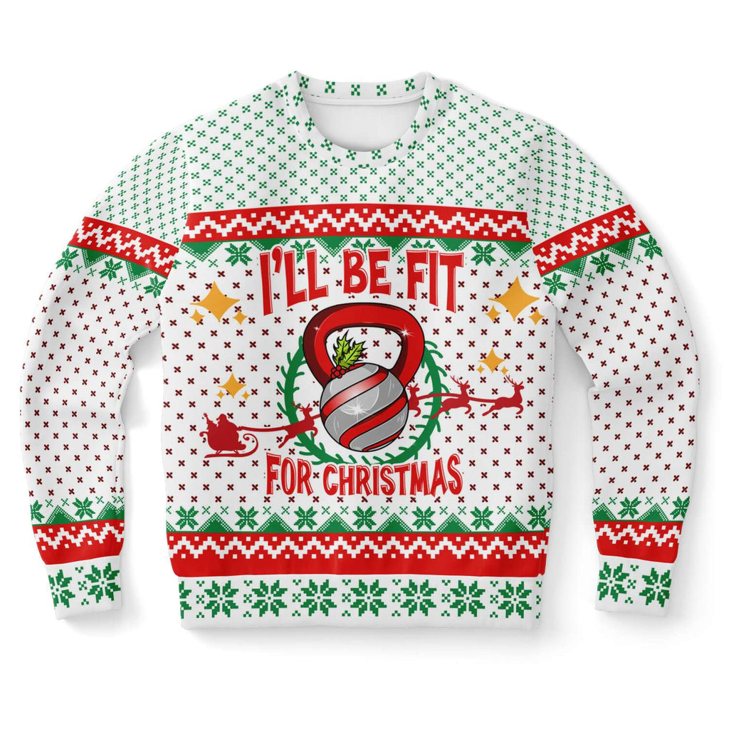 Funny I'll Be Fit For Christmas Santa Sleigh Kettlebell Ugly Sweater