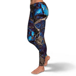 Women's Blue Hunting Camo Mid-Rise Yoga Leggings Left