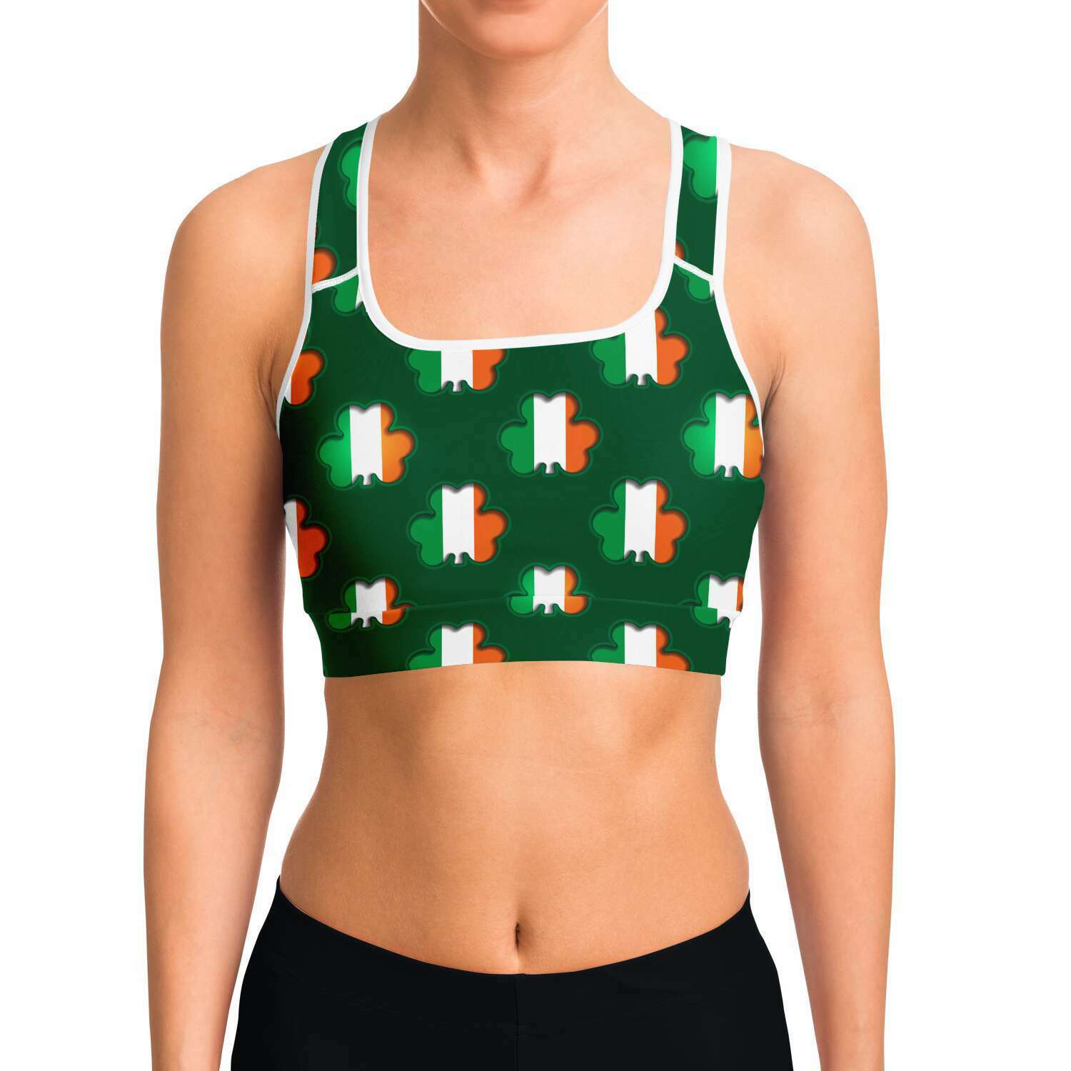 Women's St. Patrick's Day Luck Of The Irish Pride Athletic Sports Bra Model Front