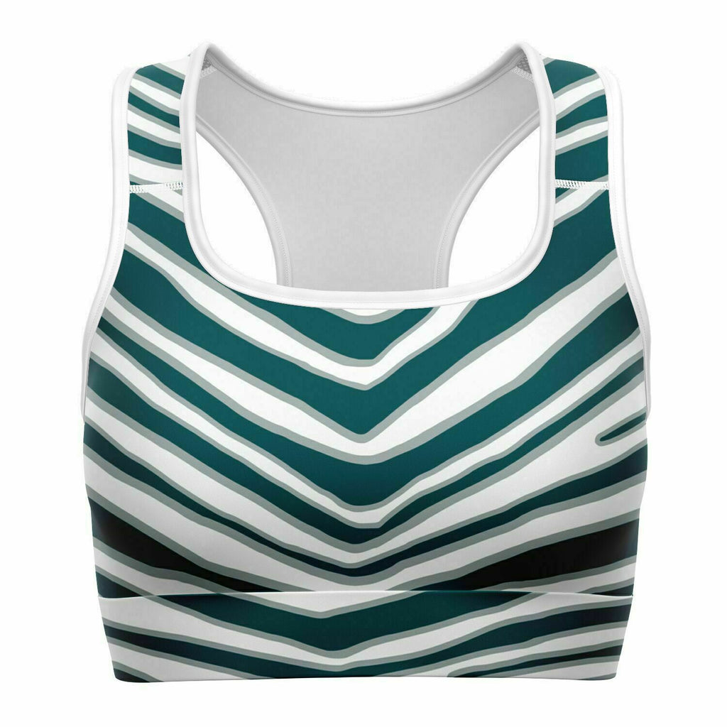 Women's Philadelphia Football Green Wild Zebra Stripe Animal Pattern Athletic Sports Bra