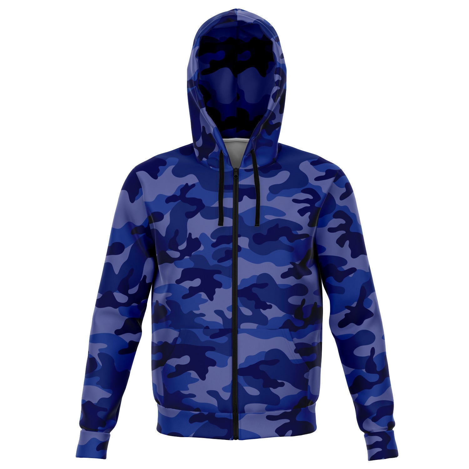 Unisex All Blue Camouflage Athletic Zip-Up Hoodie