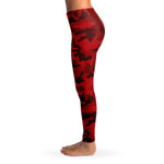 Women's All Red Camouflage Mid-rise Yoga Leggings Left