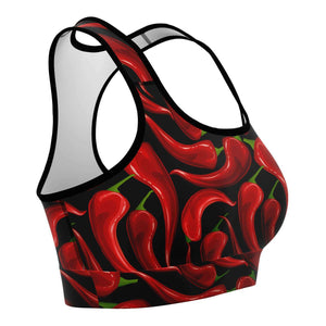 Women's Hot Red Spicy Chili Peppers Athletic Sports Bra Right