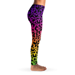 Women's Rainbow Gradient Leopard Cheetah Print Mid-rise Yoga Leggings Right