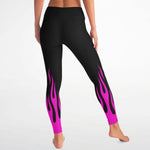 Women's Classic Pink Hot Rod Flames High-waisted Yoga Leggings Back View
