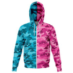 Unisex All Cyan Turquoise Pink Camouflage Athletic Zip-Up Hoodie