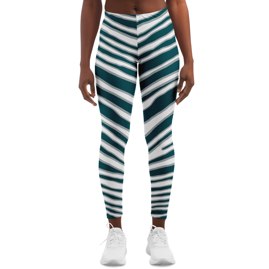 Women's Philadelphia Football Green Wild Zebra Stripe Animal Pattern Mid-rise Yoga Leggings