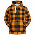 Unisex Orange Lumberjack Plaid Athletic Zip-up Hoodie