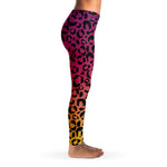 Women's Red Yellow Gradient Leopard Cheetah Print Mid-rise Yoga Leggings Right