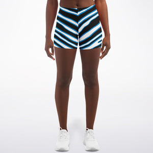 Women's Carolina Football Black Blue Wild Zebra Stripe Animal Pattern Mid-rise Athletic Booty Shorts