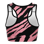 Women's Pink Tiger Stripes Athletic Sports Bra Back