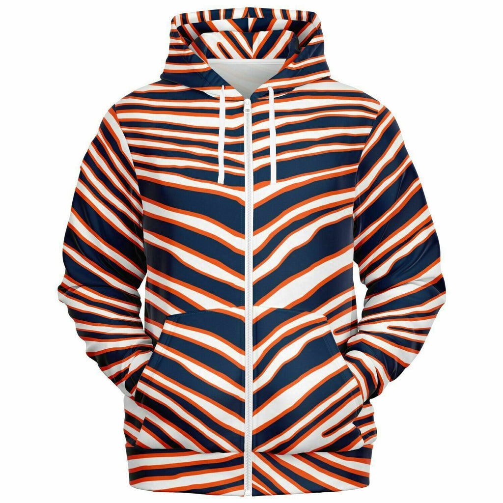 Unisex Denver Colorado Football Blue Orange Wild Zebra Stripe Animal Pattern Athletic Zip-Up Hoodie