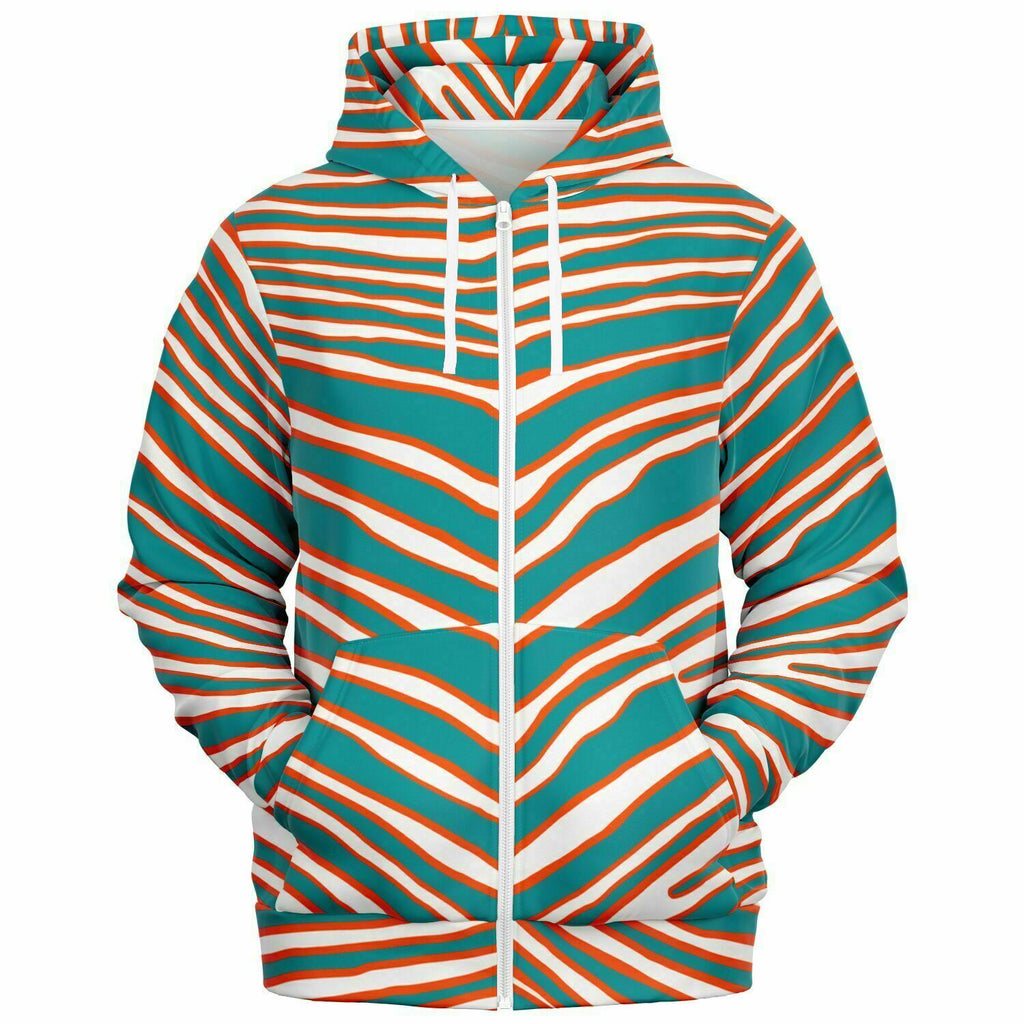 Unisex Miami Football Teal Orange Wild Zebra Stripe Animal Pattern Zip-Up Hoodie